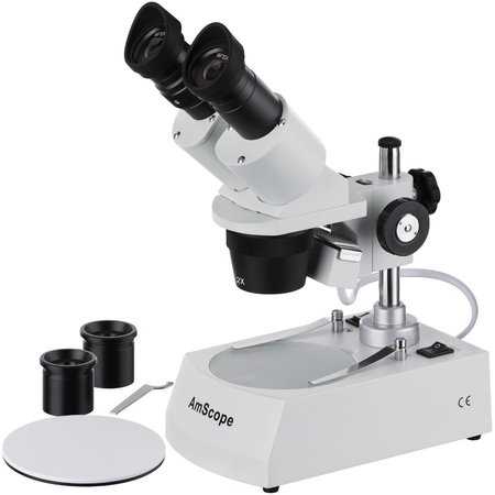 AMSCOPE 20X-80X Compact Multi-Lens Stereo Microscope, Angled Head, Pillar Stand, Top/Bottom Halogen Light SE306R-PZ